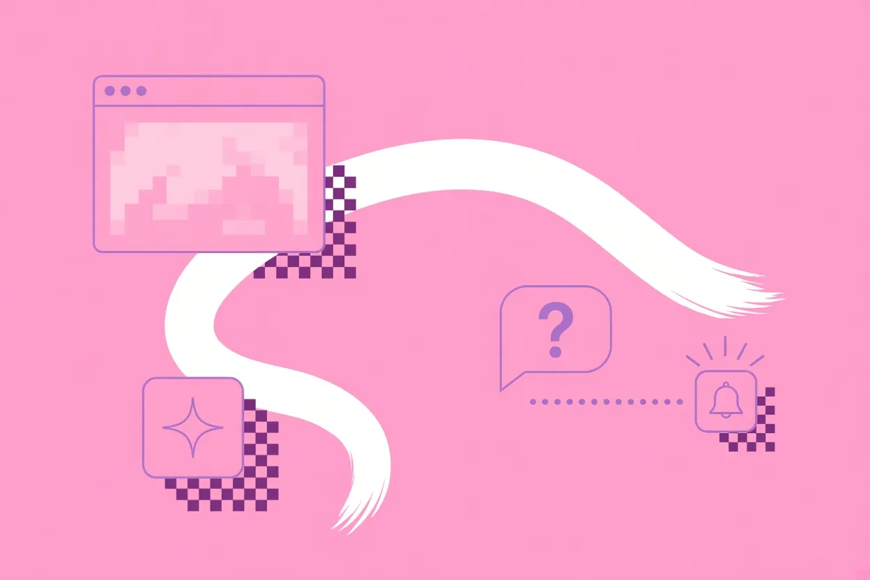 Illustration of a question in a chat bubble with a dotted line leading to a bell that rings only at the end