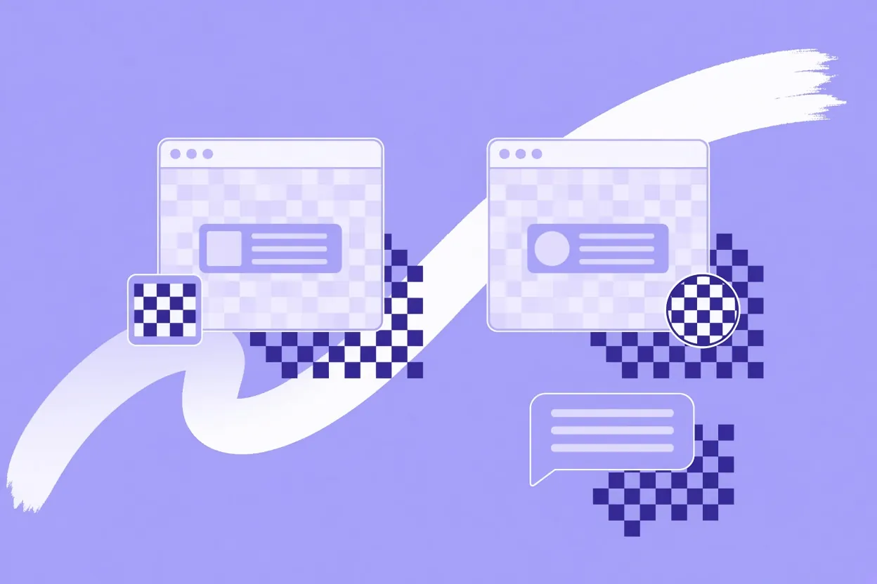 Illustration of two app windows sharing the same channel row, one marked with a square badge and one with a round badge