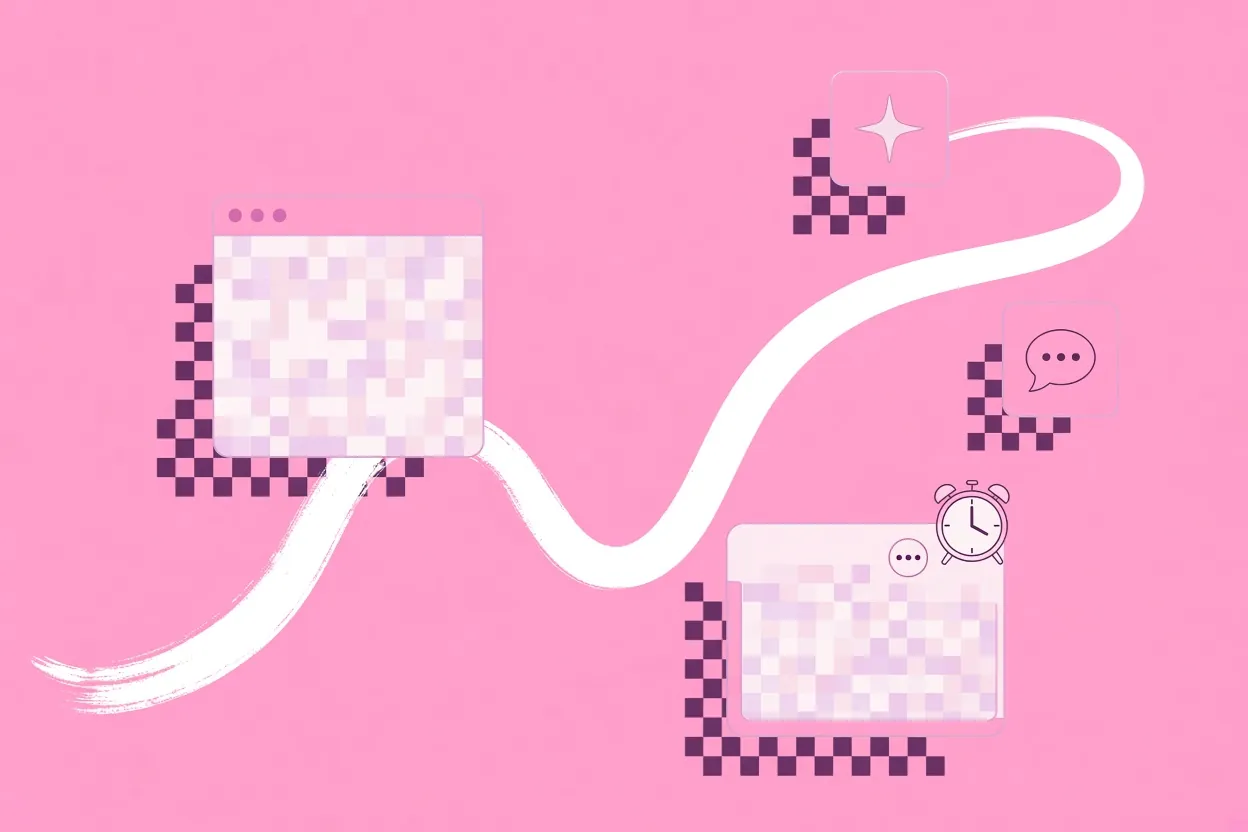 Illustration of a message card with a three-dot menu and an alarm clock on its corner