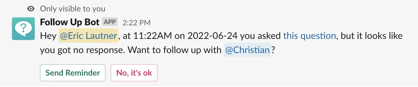 The private follow-up prompt, asking whether to send a reminder